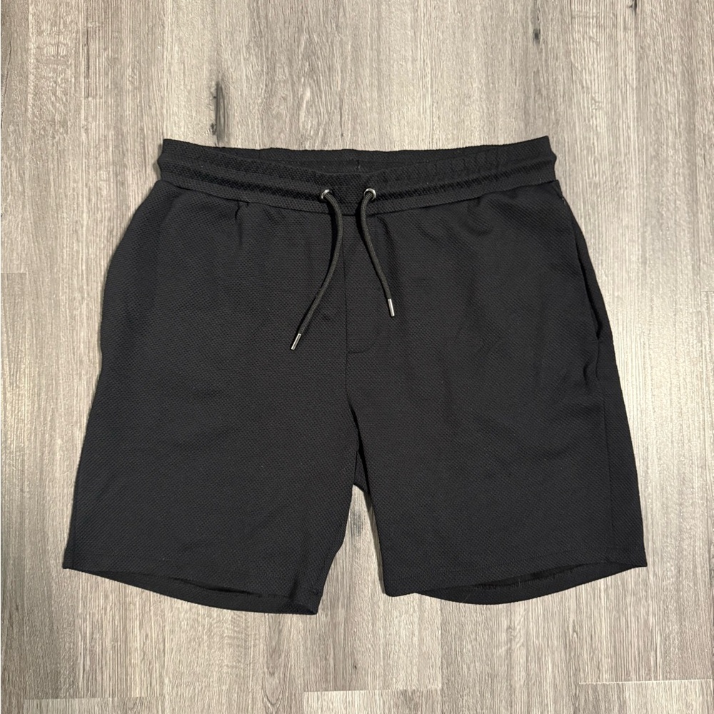 Reiss Black Textured Athletic Drawstring Shorts